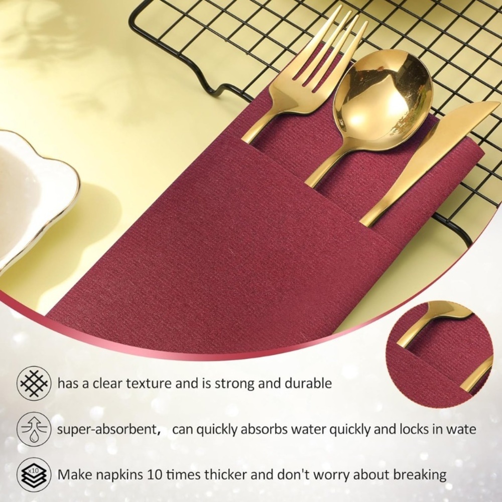 50 Burgundy Wine Colored Paper Linen Dinner Napkins Folded Disposable NEW - Picture 8 of 8